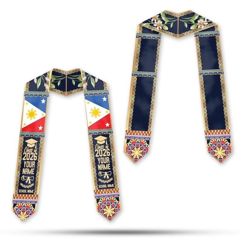 Filipino Graduation Stole Philippines Flag Class of 2026, Personalized Name Scho