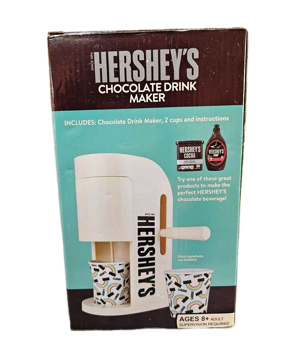 Hershey's Chocolate Drink Mixer Wireless Runs On Batteries 2 Paper Cups Included
