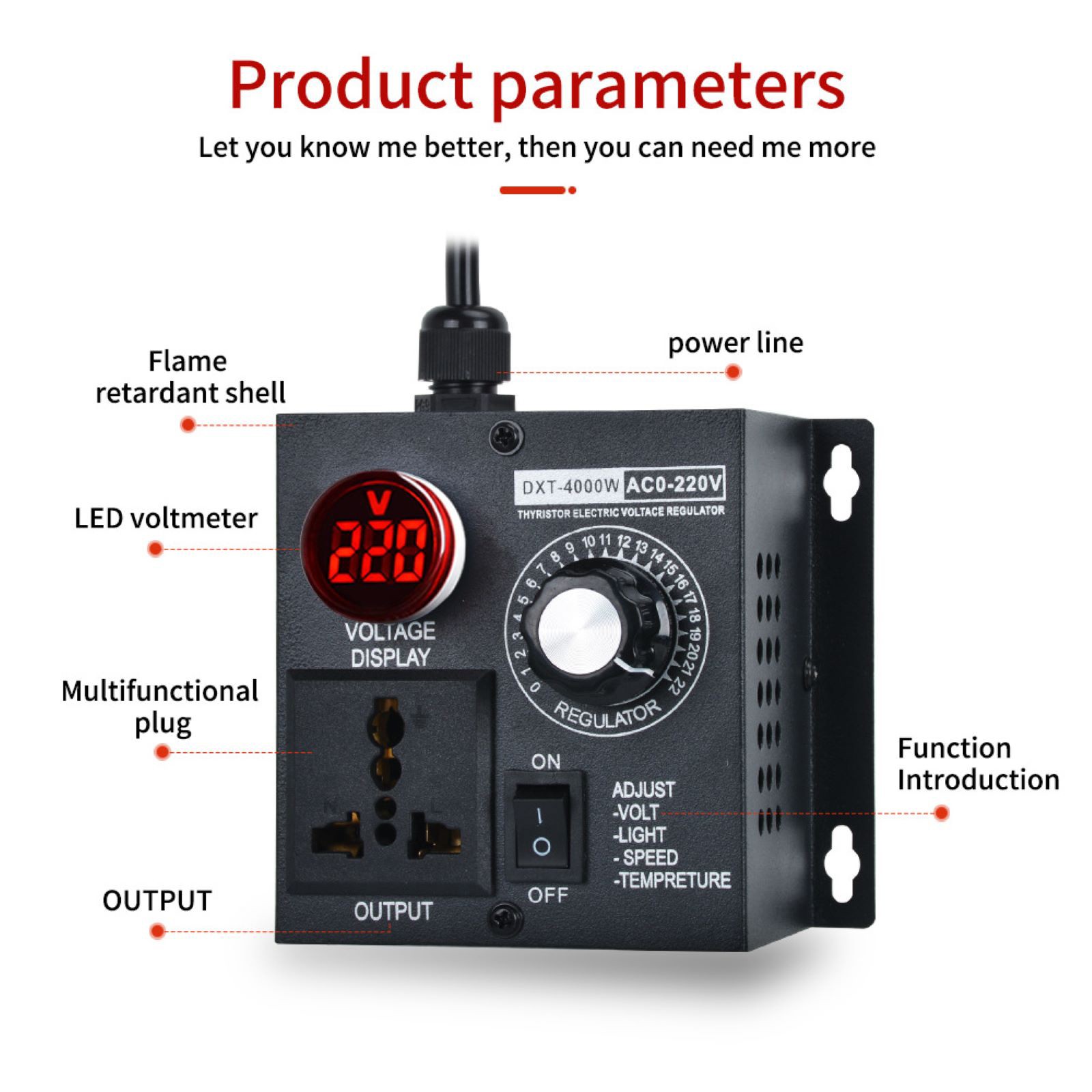Voltage Regulator Fan Speed Controller Fit AC 10-110V/10-220V Output Voltage