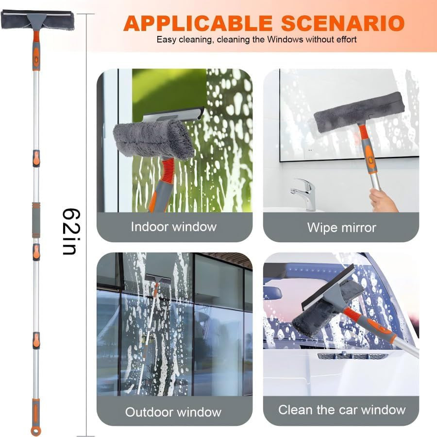 Window Squeegee Cleaner, 2 in 1 Shower Squeegee with Extension Pole