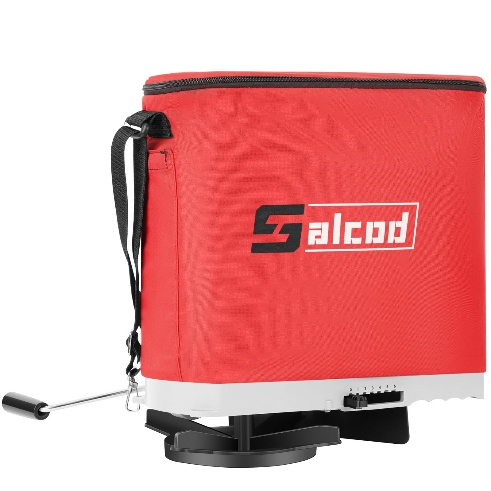 Salcod 25lb Bag Seed Spreader with Waterproof Storage Bag, Enclosed Red