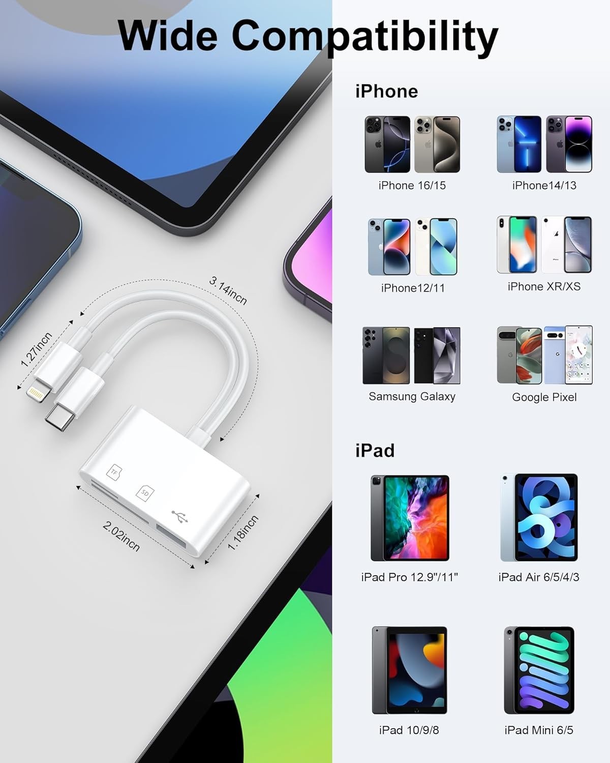 Versatile USB-C & Lightning SD Card Reader with Quick Transfer for All Devices