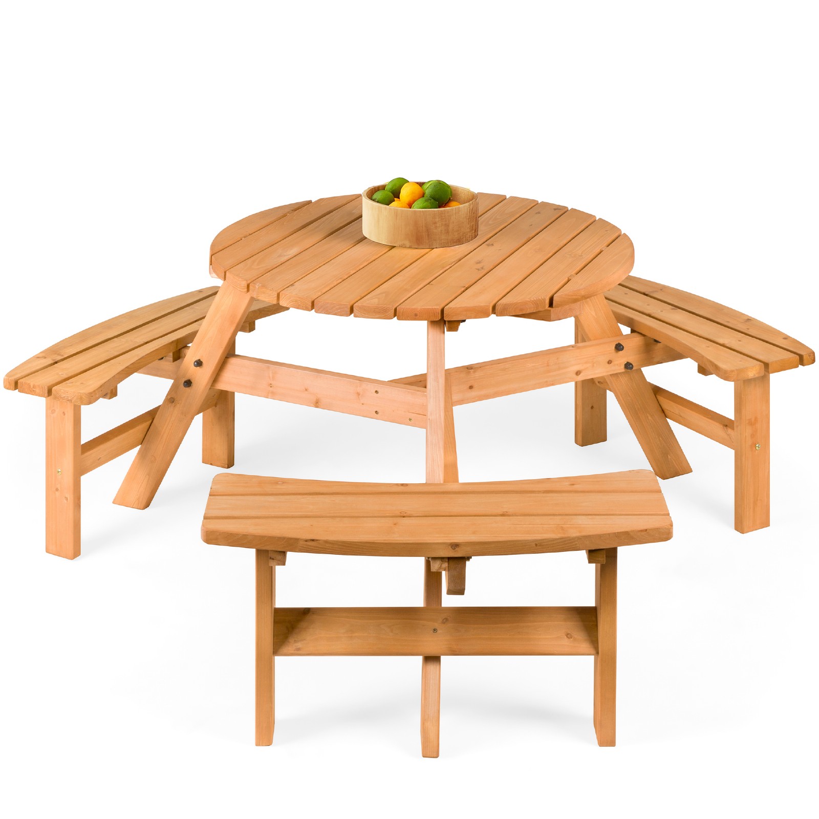 Best Choice Products 6-Person Circular Wooden Picnic Table Umbrella Hole 3