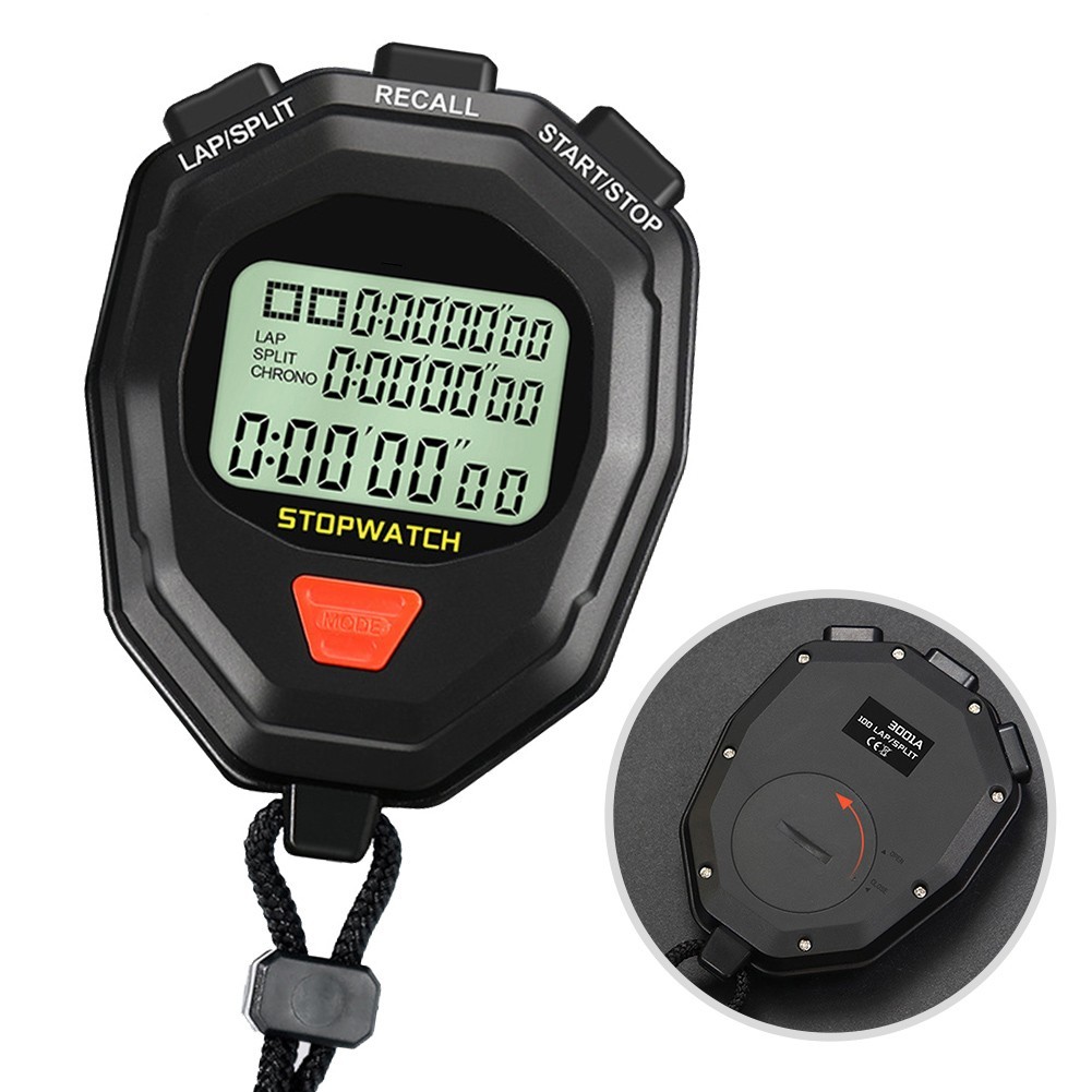 Digital Stopwatch with 60 Memory Storage Lap Split Total Time Large LCD Screen