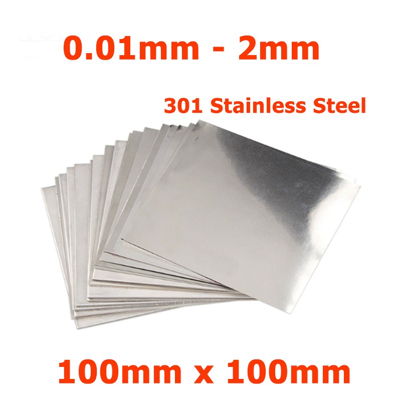0.01mm - 2mm Thick 301 Stainless Steel Metal Foil Sheets Plates Shim 100mm×100mm