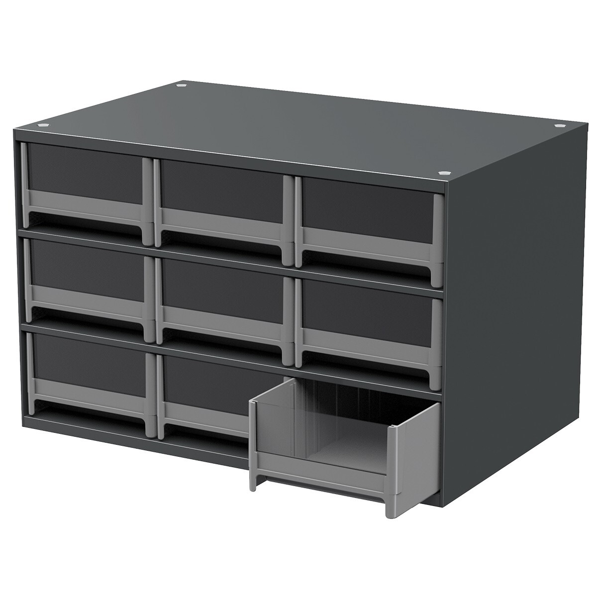 Akro-Mils 19909 Drawer Bin Cabinet With 9 Drawers, Steel, Polystyrene, Gray
