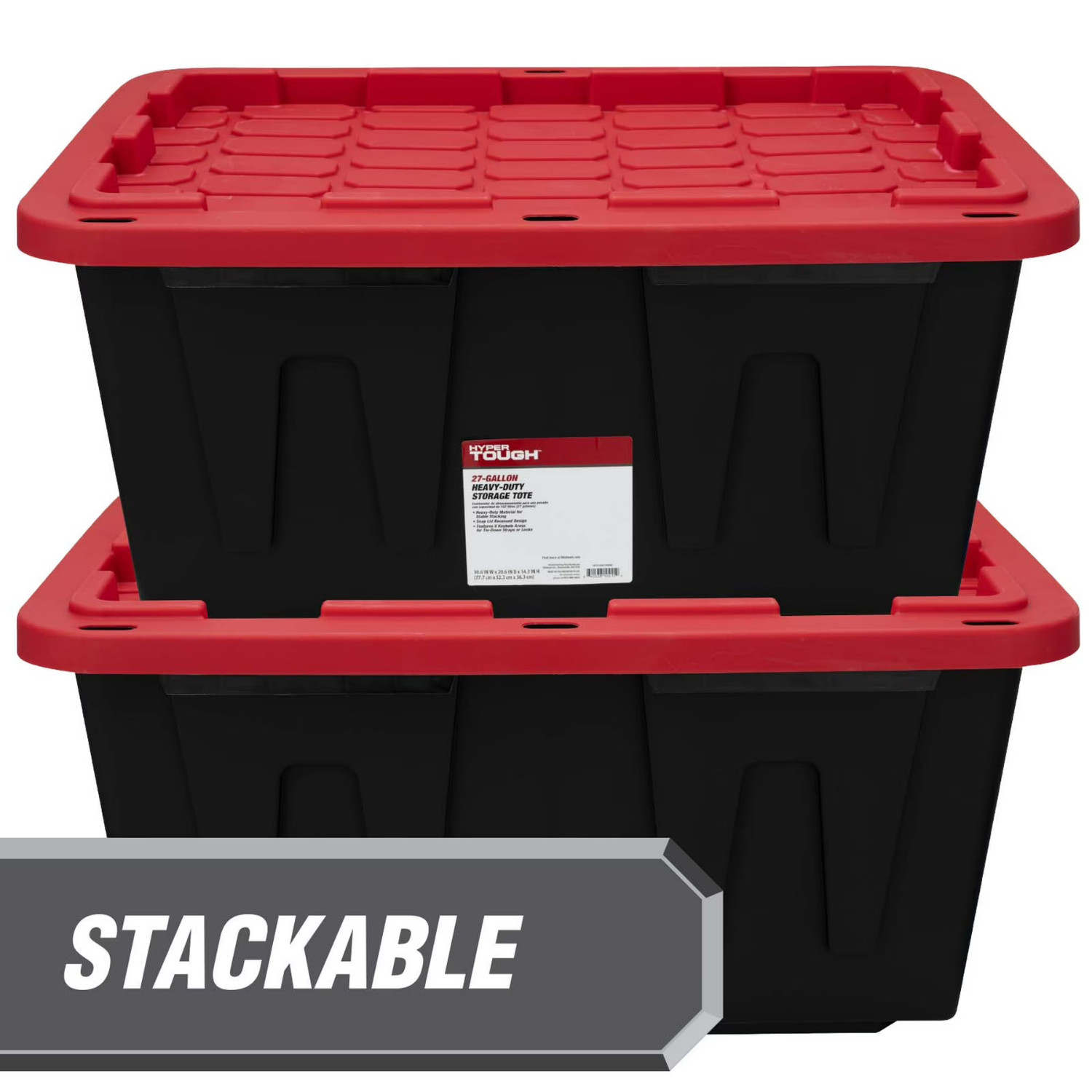 (4 Pack) Hyper Tough 27 Gallon Storage Bin Snap Lid Heavy Duty Plastic Black Red