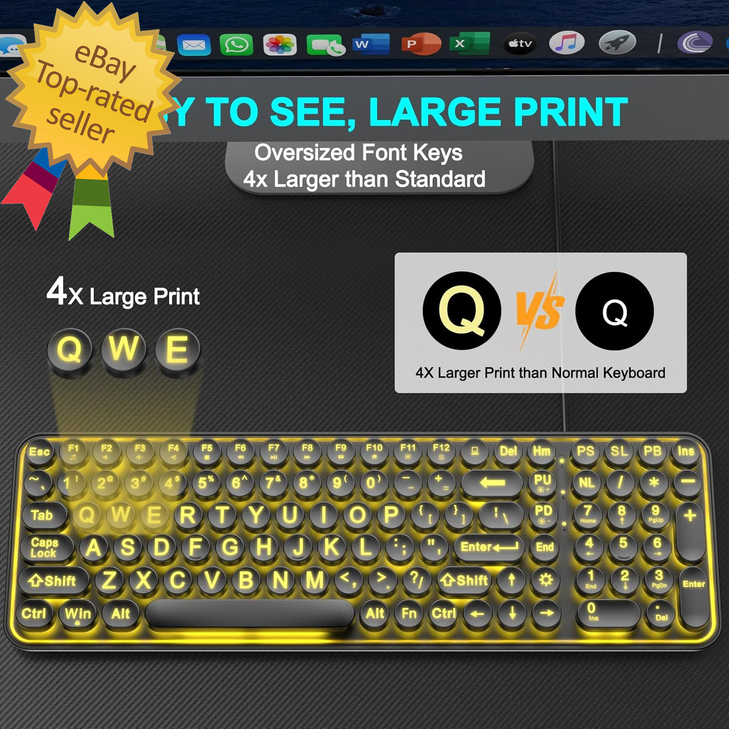 Large Print Backlit Keyboard, Wired USB Lighted Computer Keyboards with 7-Color