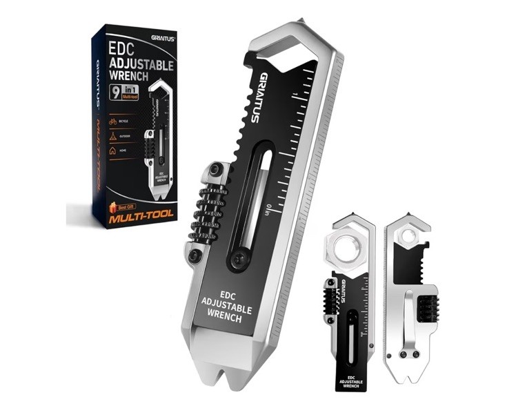 GRIATUS EDC Adjustable Wrench Multi-Tool w/ Ruler & Caliper, Metal
