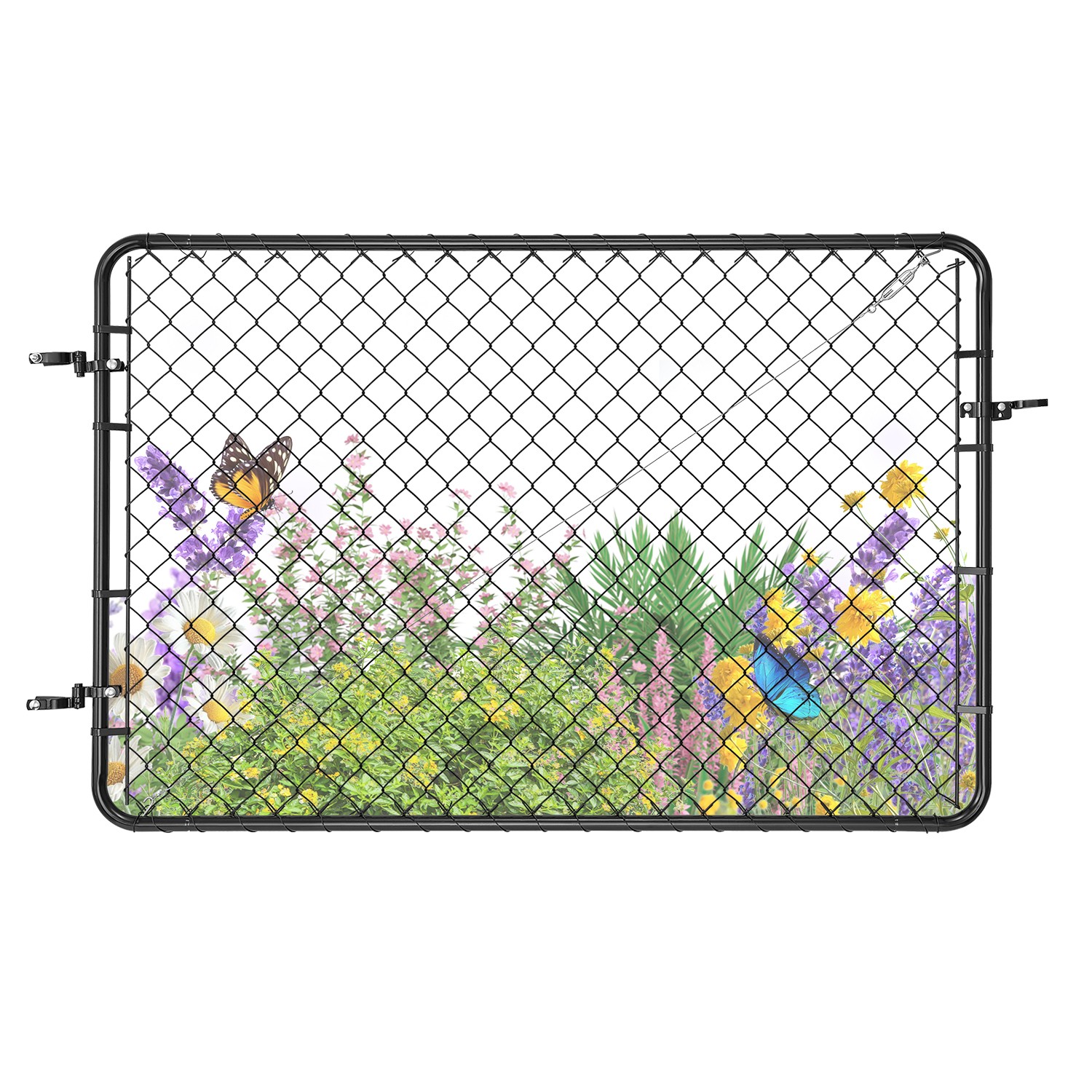 Black Chain Link Fence Gate Adjustable for 2.2-6 ft Yard Openings, Quick Install