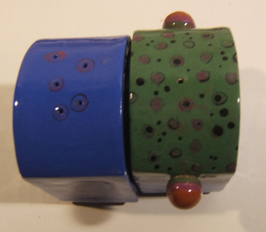 Vtg Vera Small Blue Green Salt & Pepper Ceramic Set
