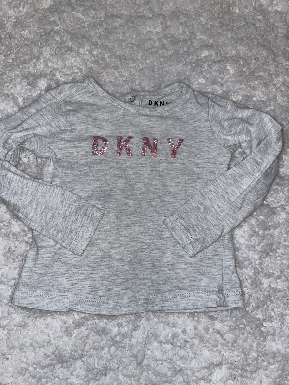 DKNY girls sz. 12 month pink sparkle logo gray long sleeved tee. Cute, great qua