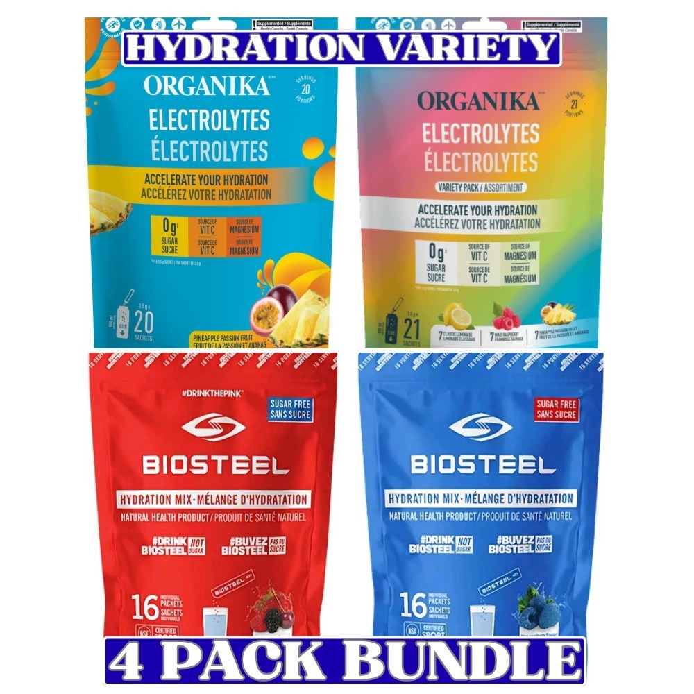Organika + BioSteel Electrolytes 4-Pack Hydration Mix 73 Packets Variety Bundle