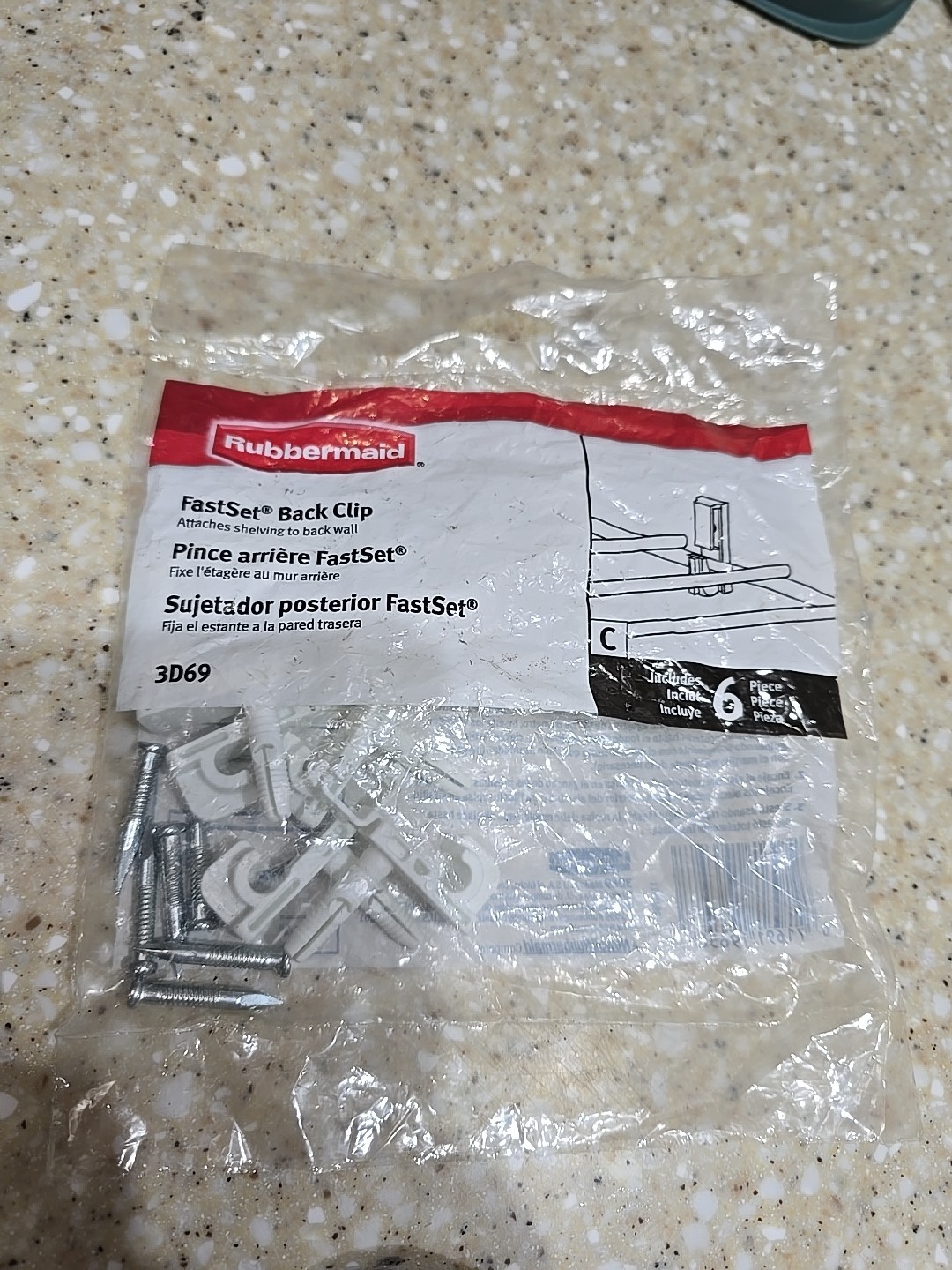 Rubbermaid 3D69-LW-WHT Fast Set Back Clip With Drive Pin, 6 Clips, White