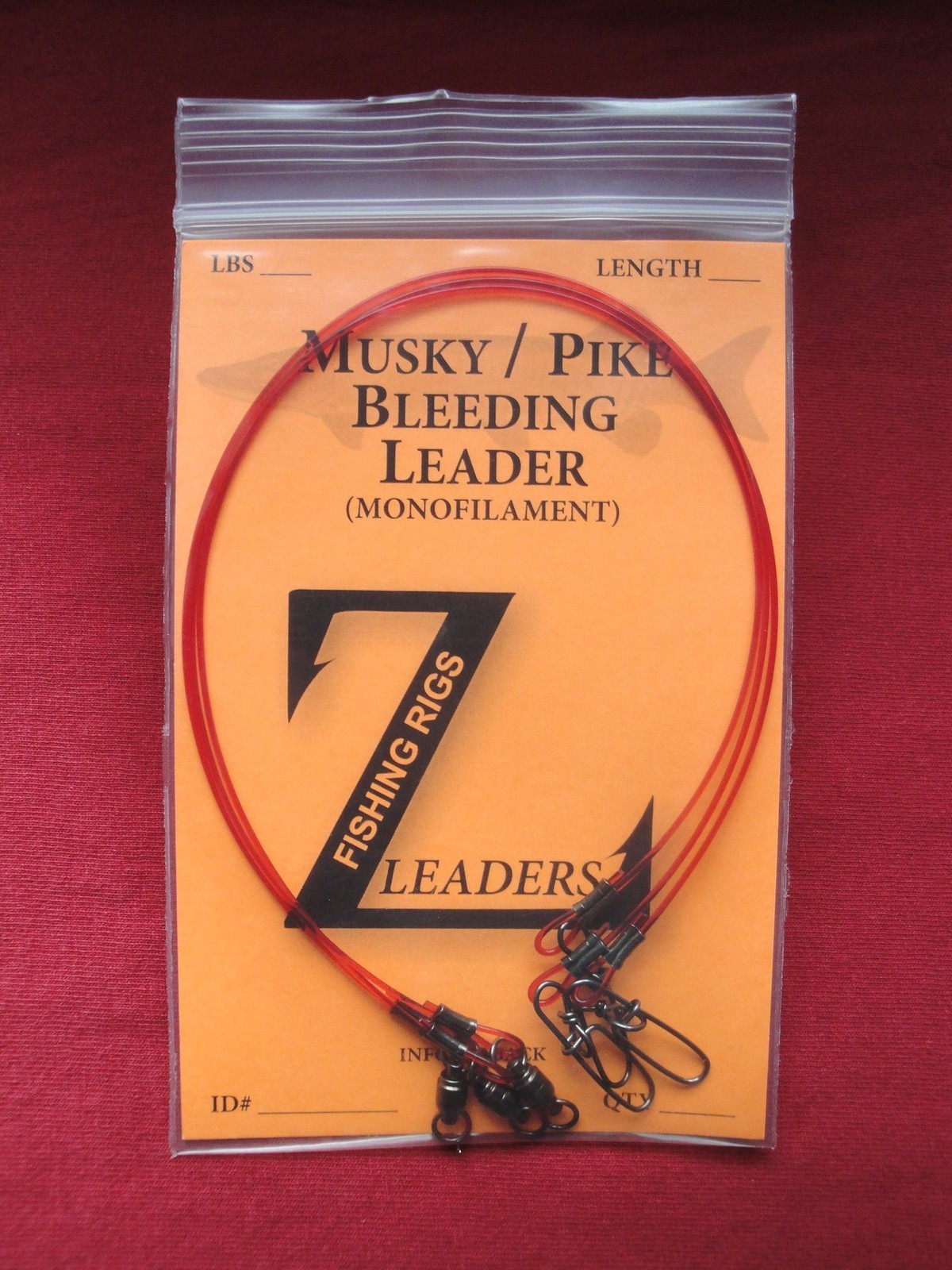 3-Pack MUSKY / PIKE BLEEDING RED MONOFILAMENT LEADERS (BEARING SWIVEL) MUSKIE