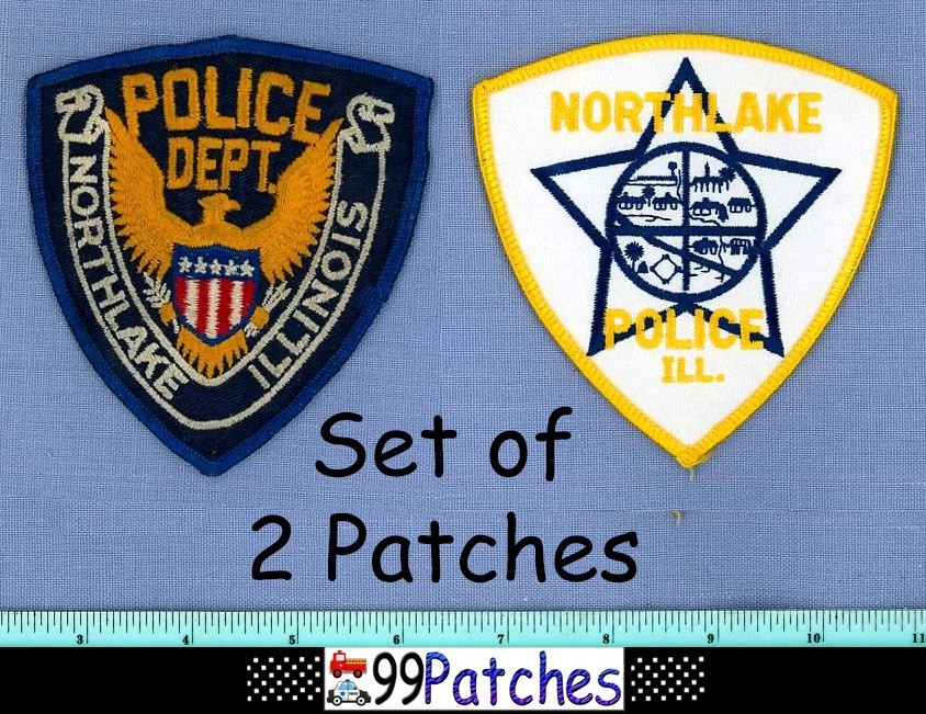 NORTHLAKE (2 Patches LOT OLD+) ILLINOIS Police Patch STAR BASEBALL TRACTOR 9M