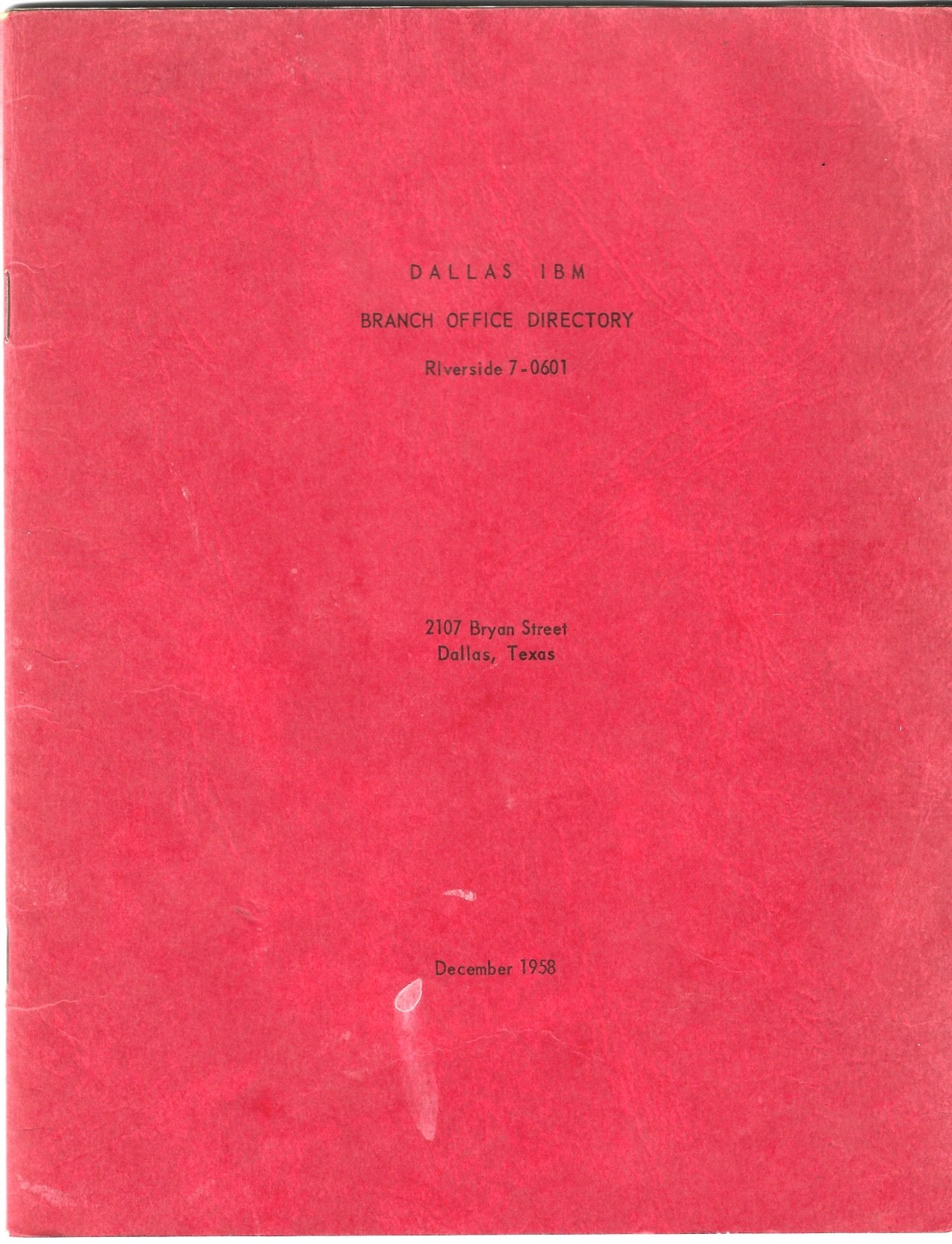 1958 Vintage IBM Computer Dallas Texas Branch Office Directory 2107 Bryan Street