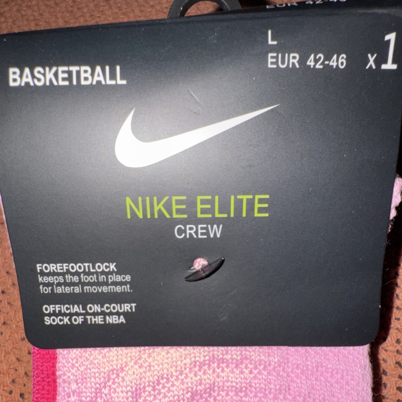 Nike Elite Crew Basketball Socks Pink Ribbon Large Pink