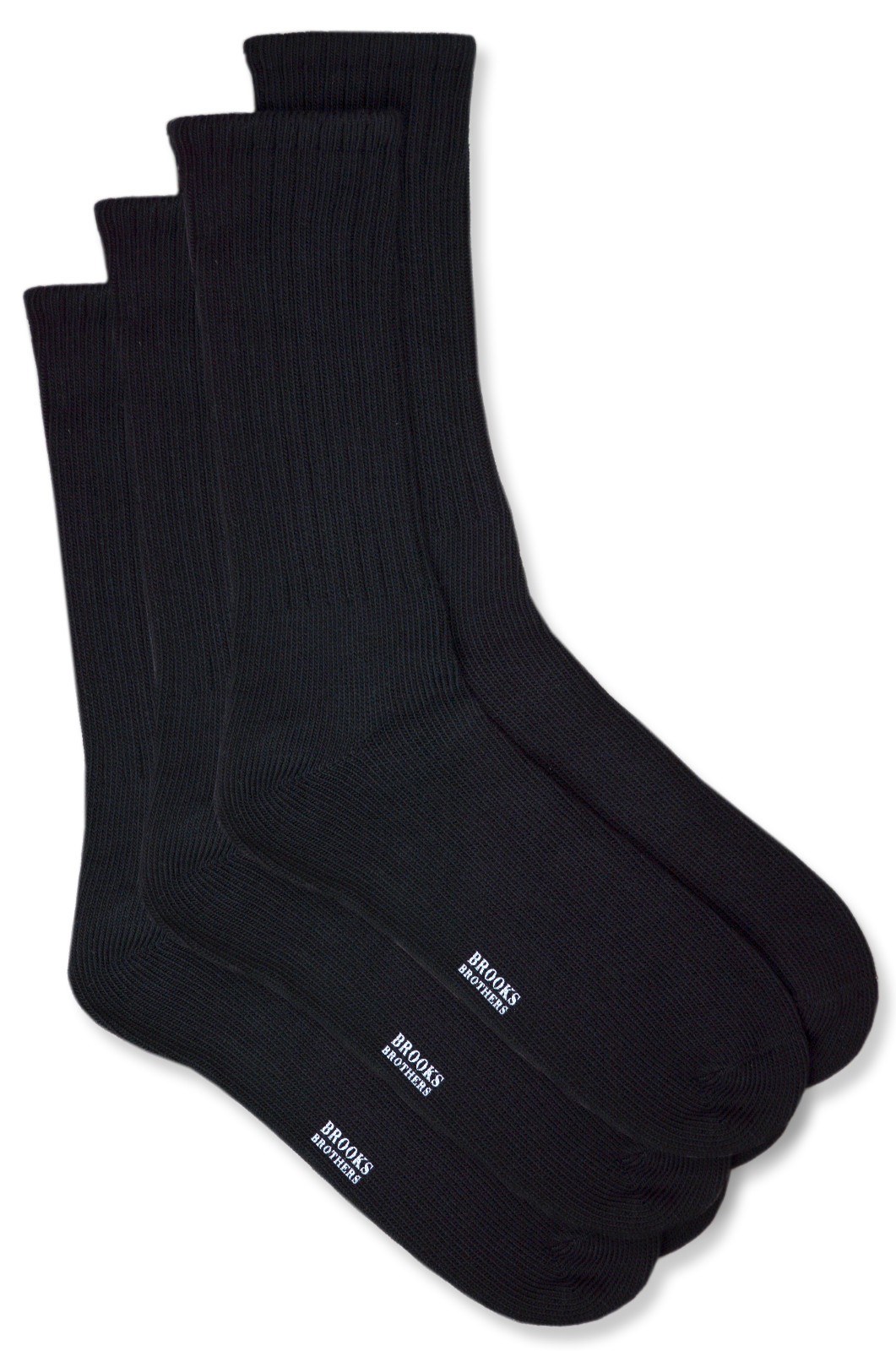 Brooks Brothers Mens Triple Black Ribbed Soft Cotton 3 Pack Socks 7-13 BB-3074