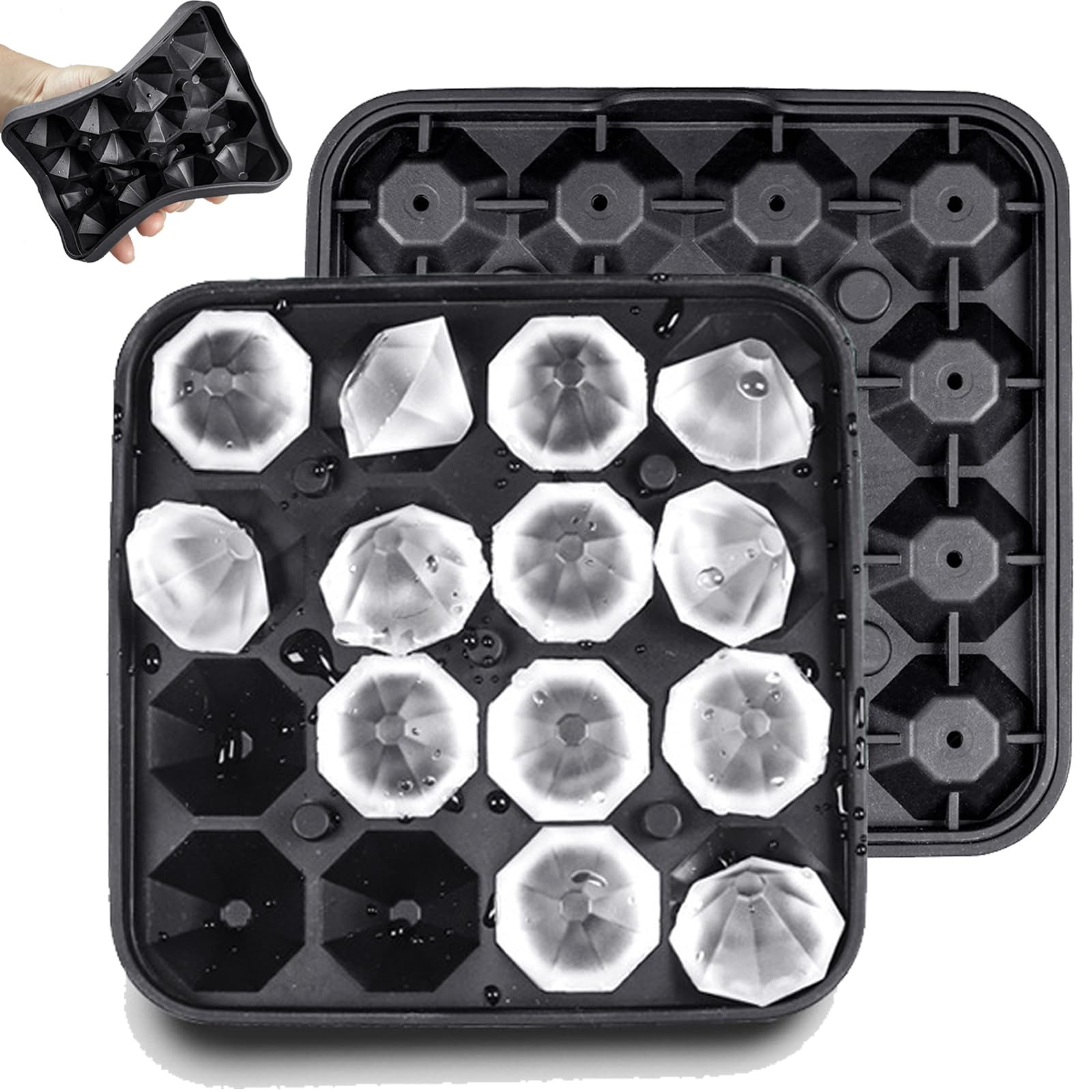 Gwindrise Tiny Diamond Ice Molds 2 Pack, Small 2-Pack Black, Black
