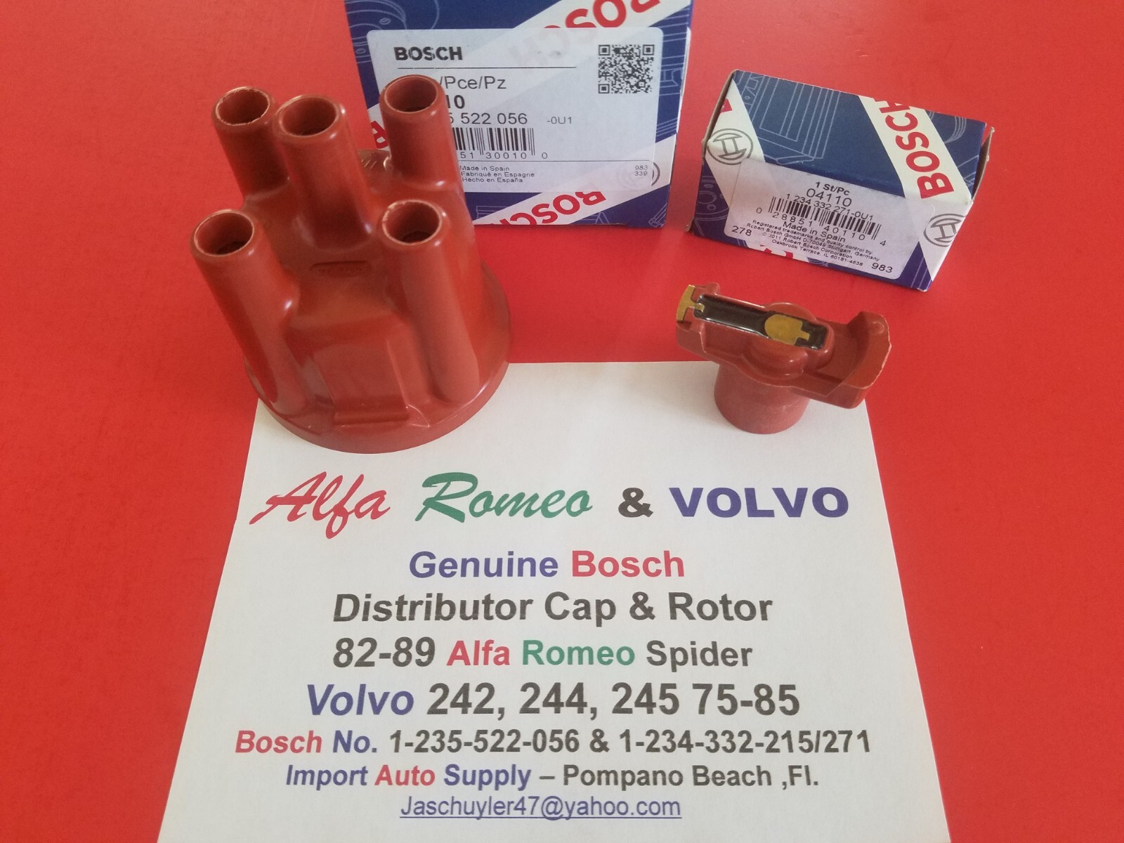 Bosch O.E.M. Distributor Cap & Rotor - Alfa Romeo spider 82-89 - Volvo 75-85