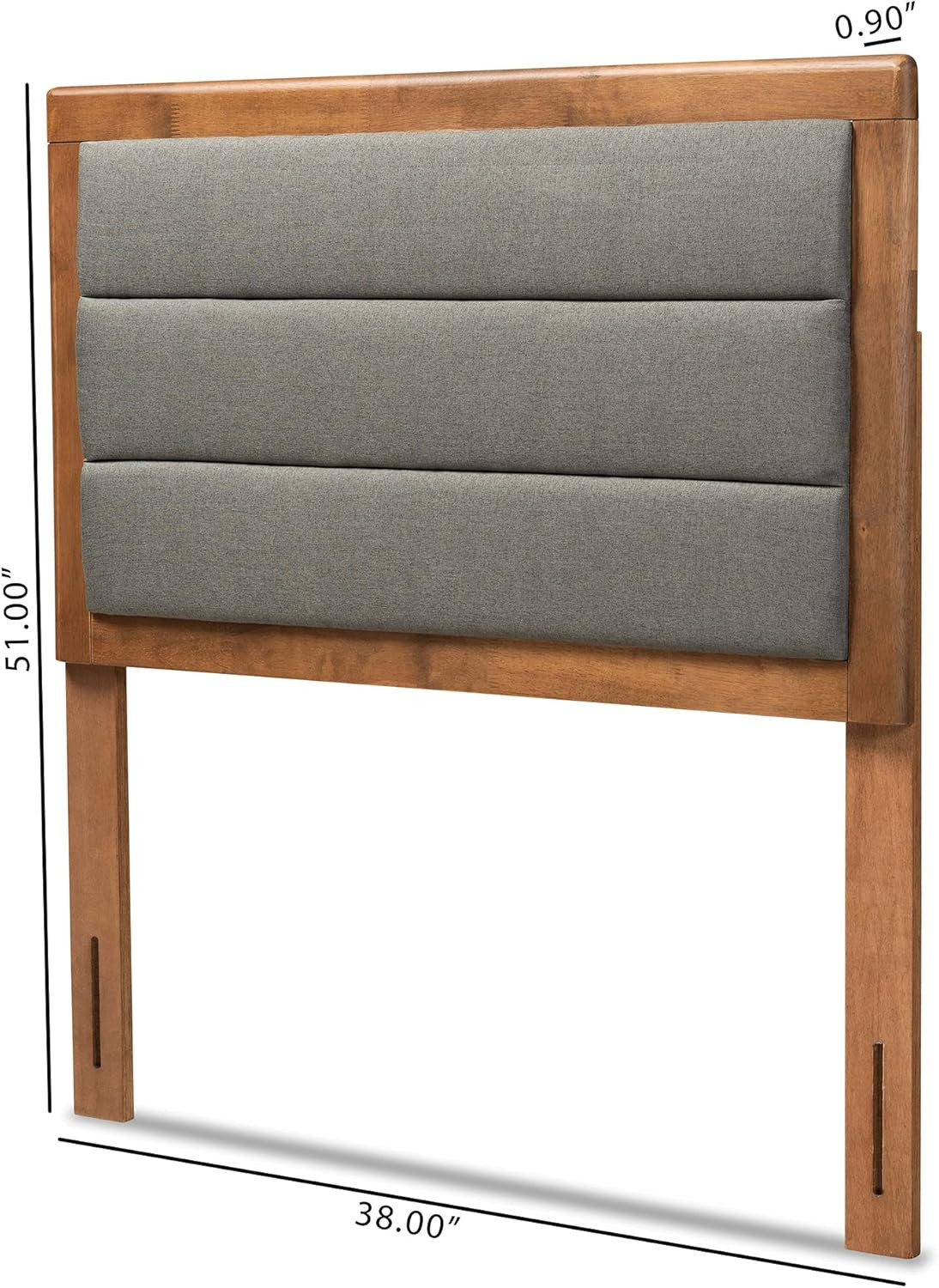 Modern Twin Size Headboard in Dark Grey Fabric & Walnut Brown Finish