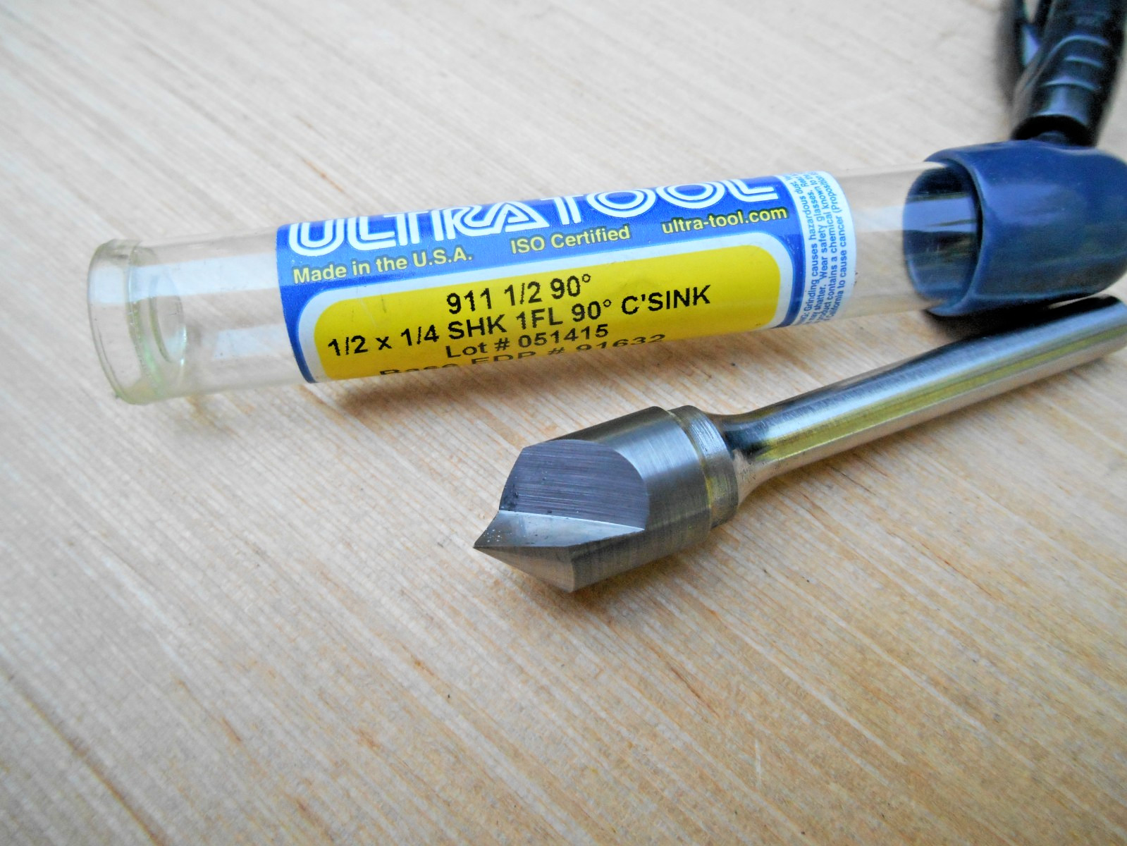Ultra Tool 91632 Carbide Head Countersink 1/2" x 90°, 1FL, 1/4" Shank 2-3/4"OAL