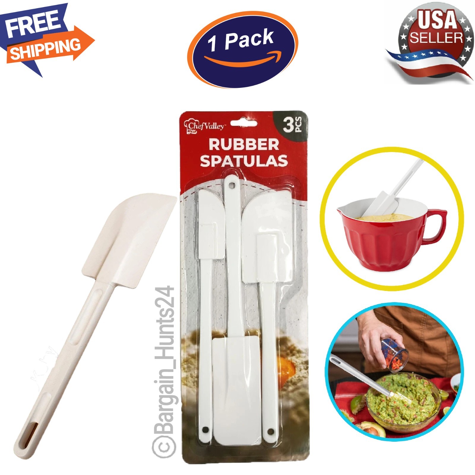 3Ct. Rubber Spatula Kitchen Utensils Set for Scraping Cooking Baking (Pack of 1)