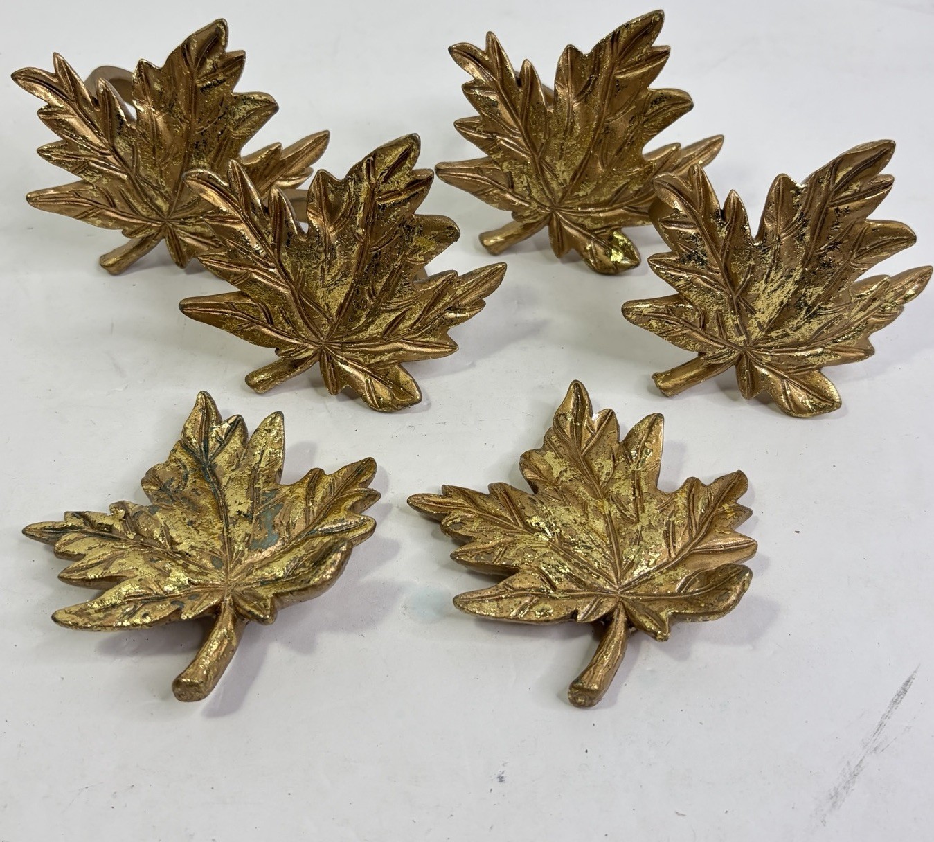 Napkin Rings Fall Resin Leaves Design Gold 3" high Set Of 4