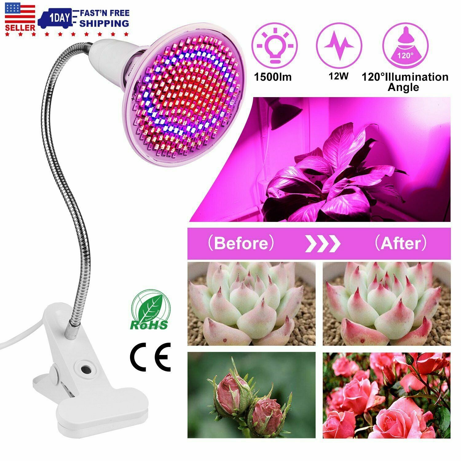 Led plant Grow Light Lamp bulbs Flexible Desk Holder Clip Plants Flower Indoor
