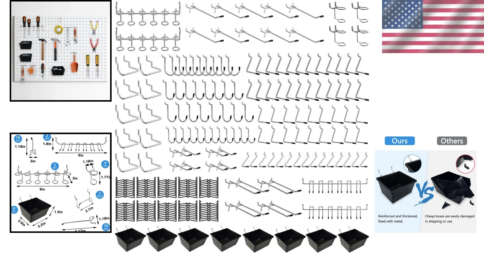 258PCS Heavy-Duty Pegboard Hooks & Organizer Kit for Ultimate Tool Storage