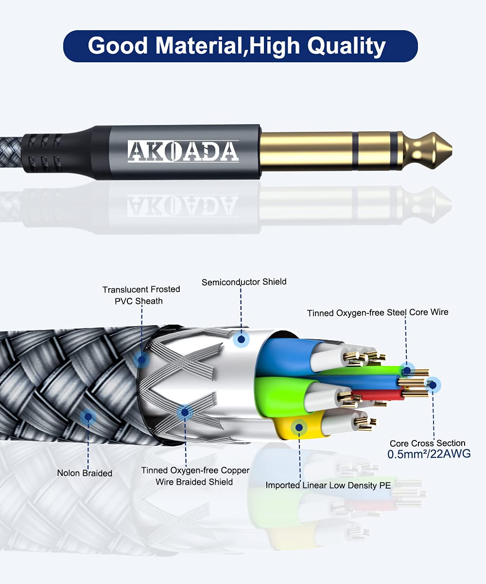 1/4 Inch TRS Instrument Cable 10Ft 2Pack Right Angle..................