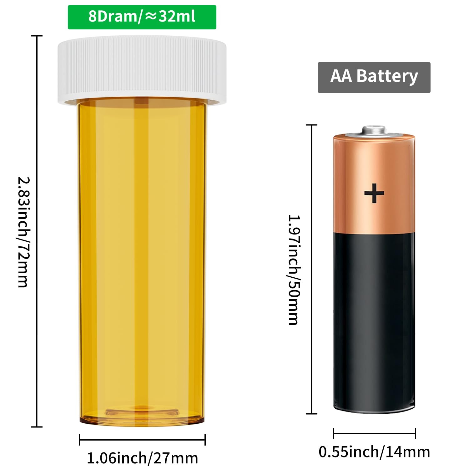 Urekt Empty Plastic Medicine Pill Bottles with 8 dram, Transparent Orange