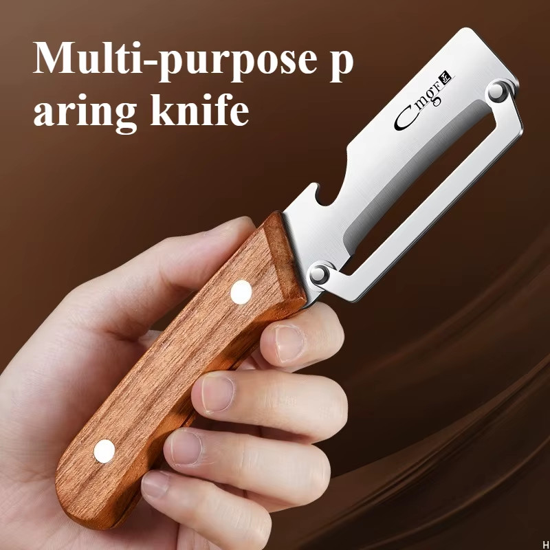 Stainless Steel Peeler with Wooden Handle for Peeling and Slicing Fruits and Veg
