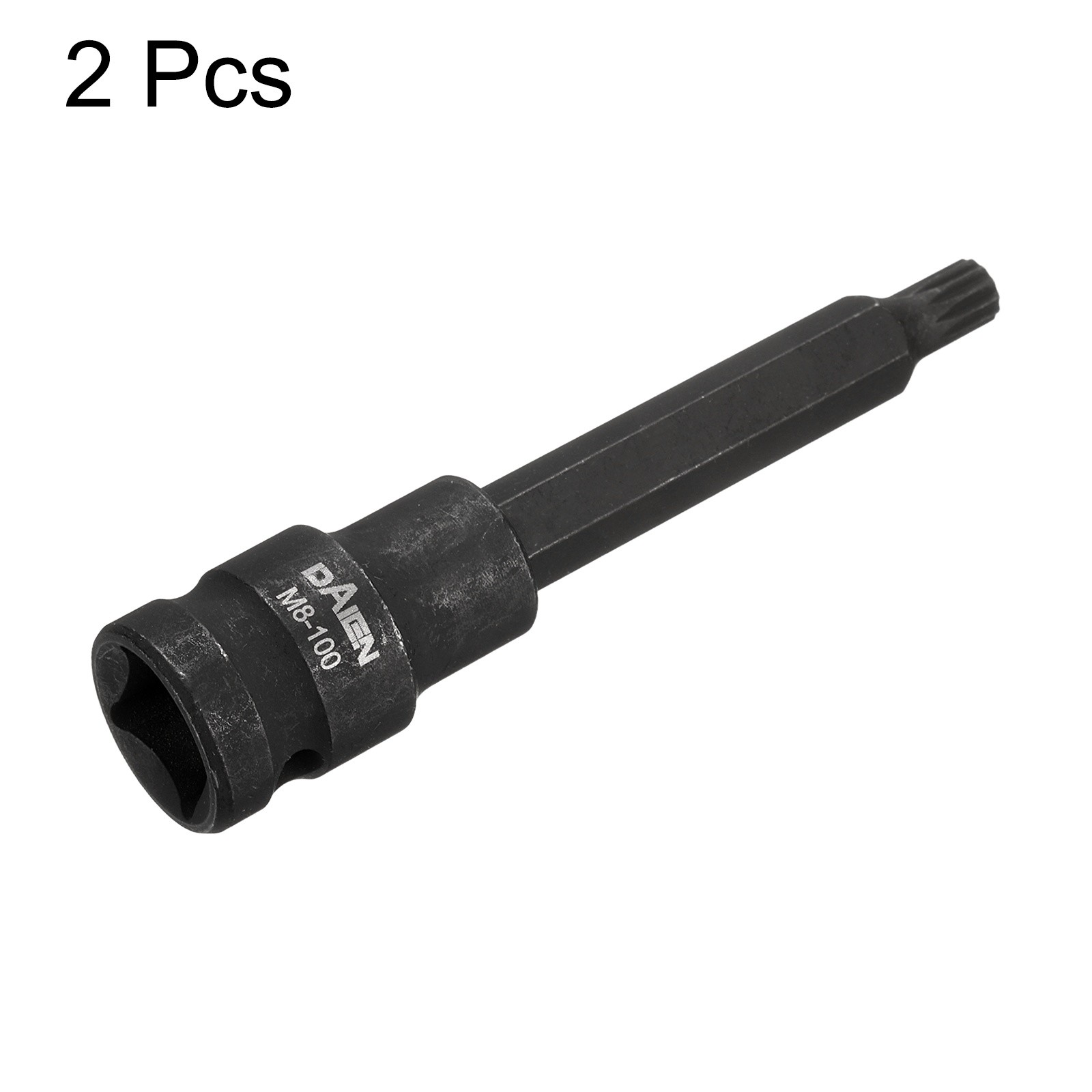 2pcs M8 12 Point Spline Bit Socket 100mm Length 1/2" Square Impact Bit, Black