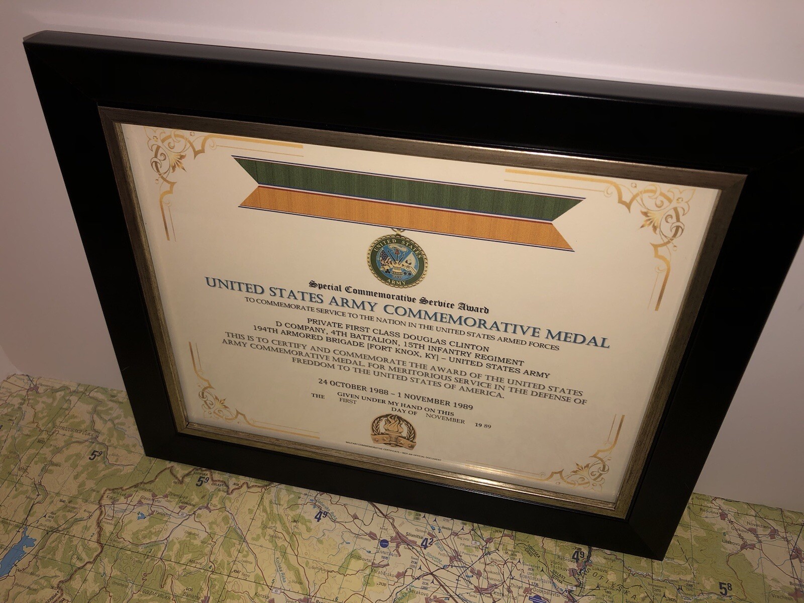 SCSA - UNITED STATES ARMY COMMEMORATIVE MEDAL CERTIFICATE ~ Type 1