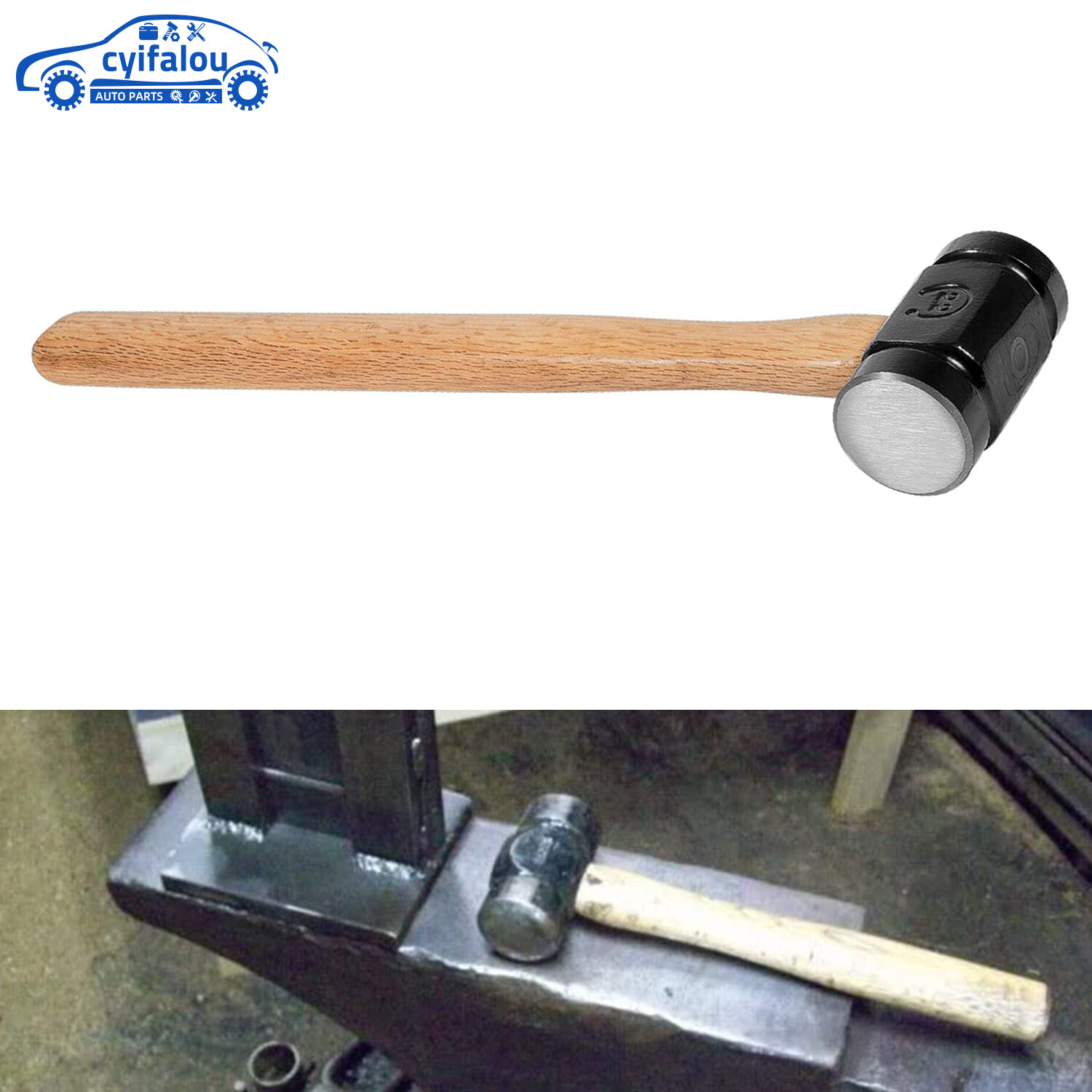36oz Round Hammer Farriers Tool Flat Head & Hardwood Handle Blacksmith Hammer