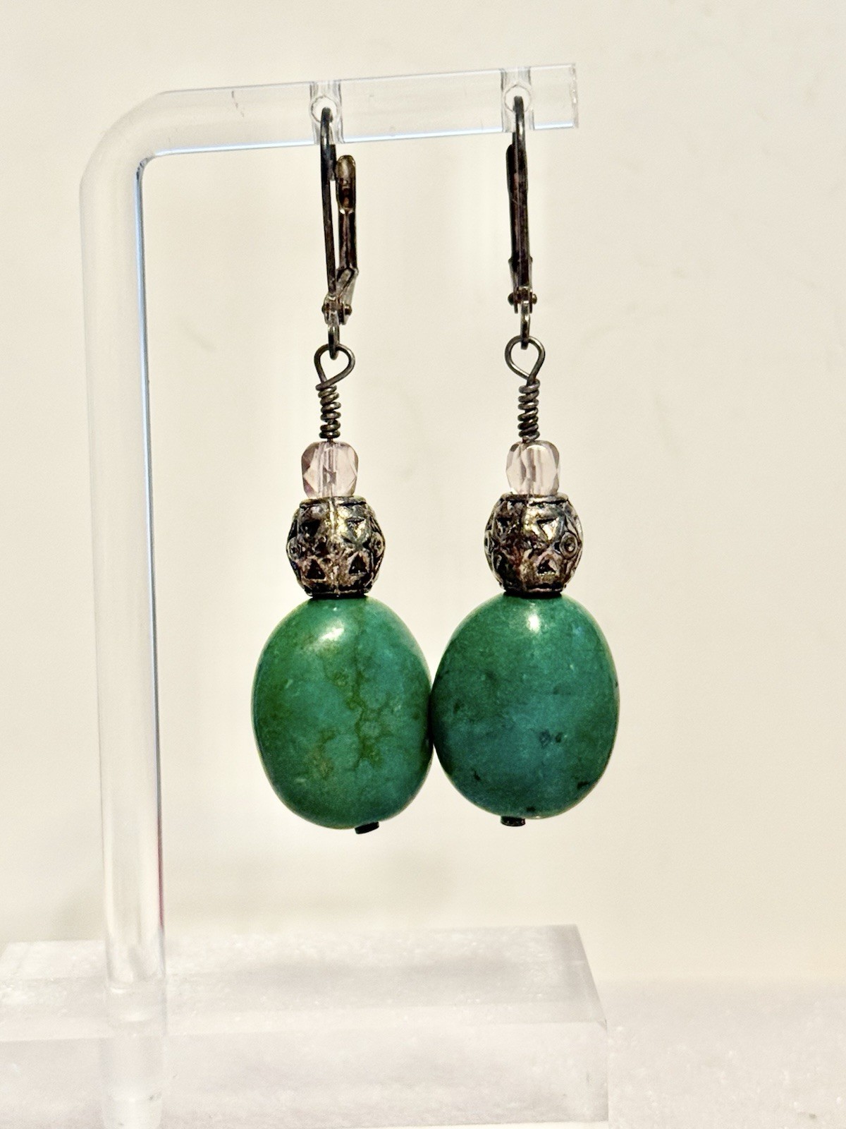 GEMSTONE Beaded Drawstring Adjustable Bracelet & Mated 2” Dangle Earrings