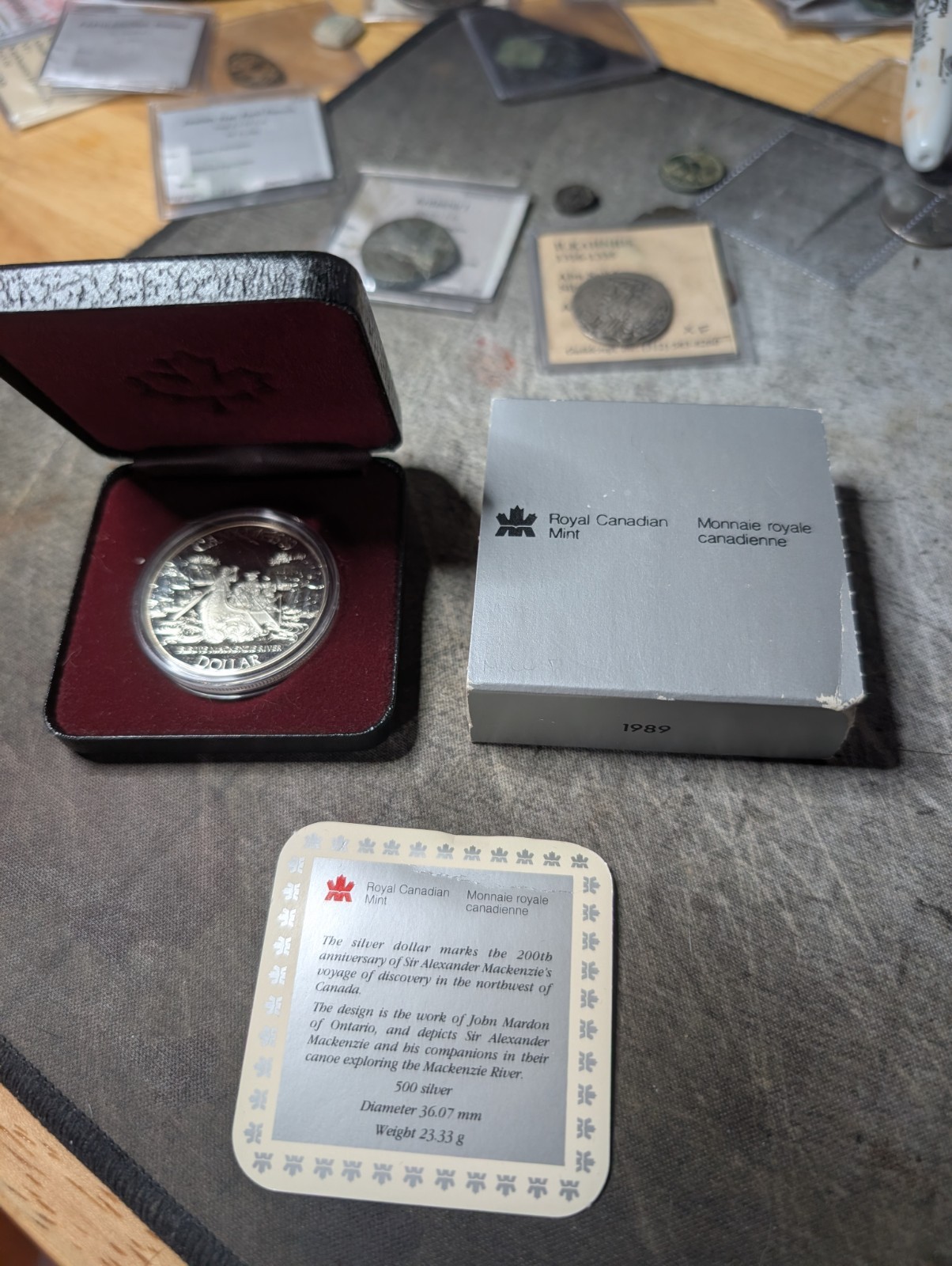 1989 CANADA .500 SILVER $1 PROOF COIN 200th ANNIV MacKENZIE VOYAGE +CASE/SPECS