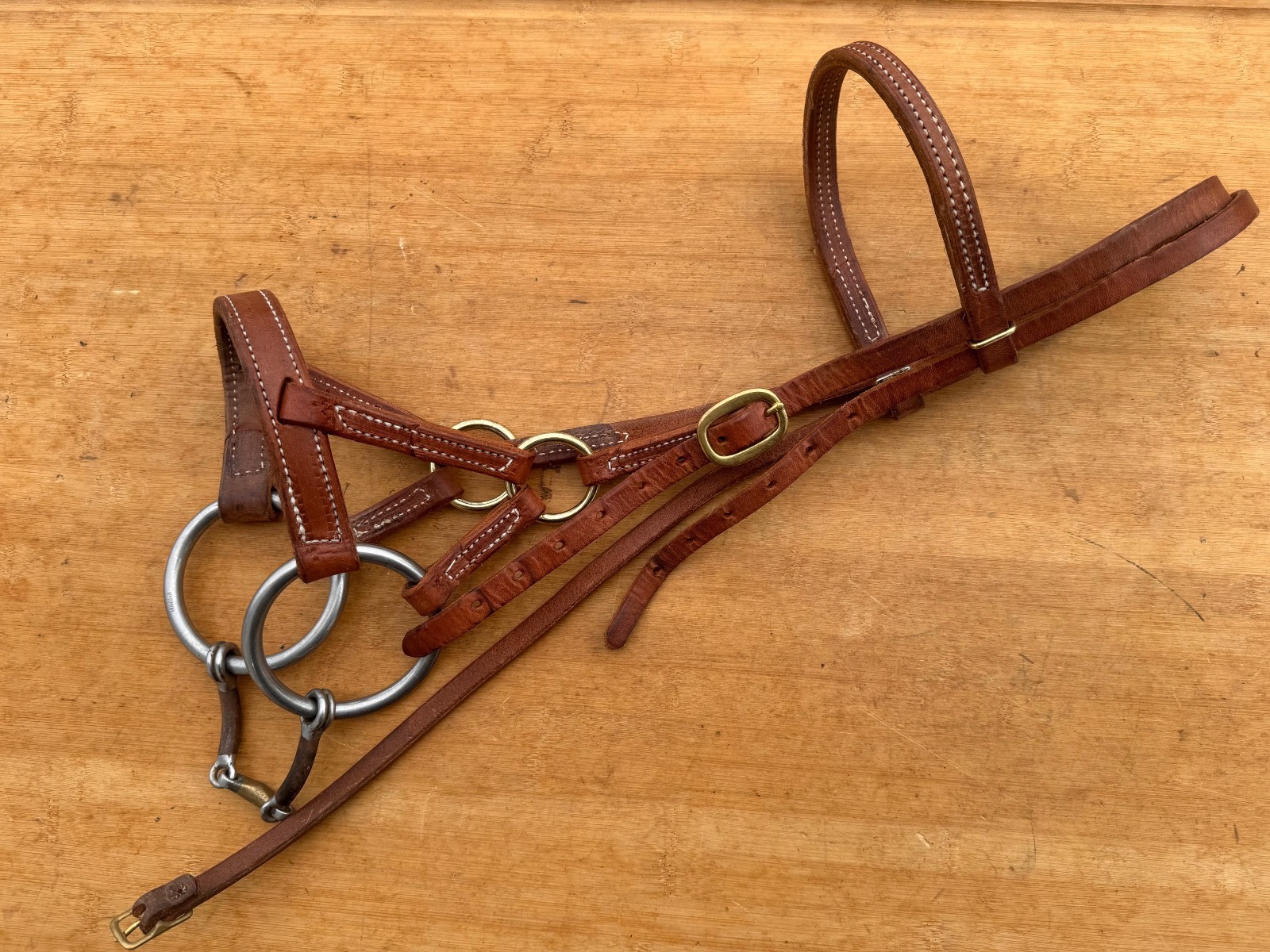 BOWMAN Handmade Leather Sidepull Headstall w Heavy  3 Piece Dog Bone Snaffle Bit