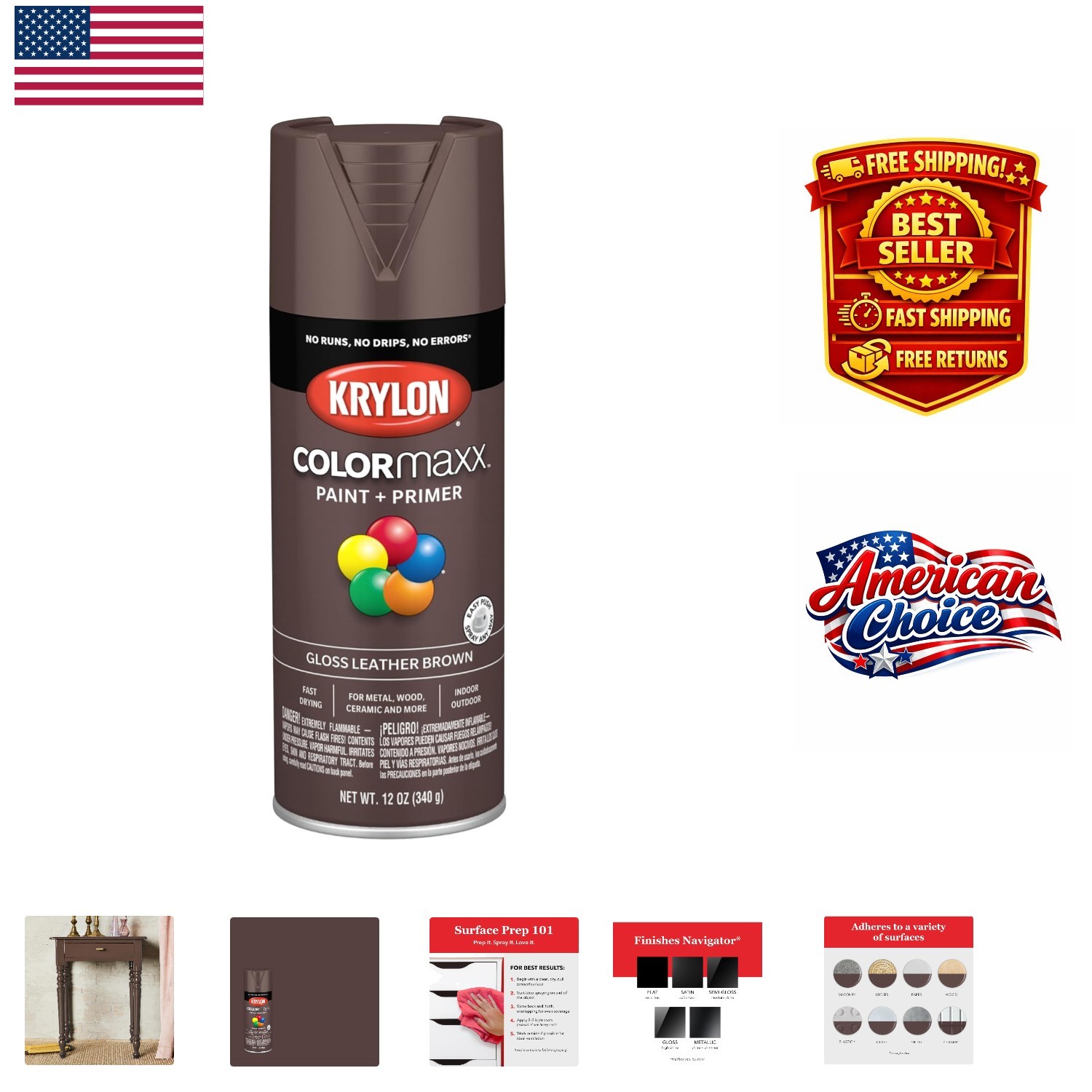 Gloss Leather Brown Spray Paint, 12 oz. - Quick Drying and Durable