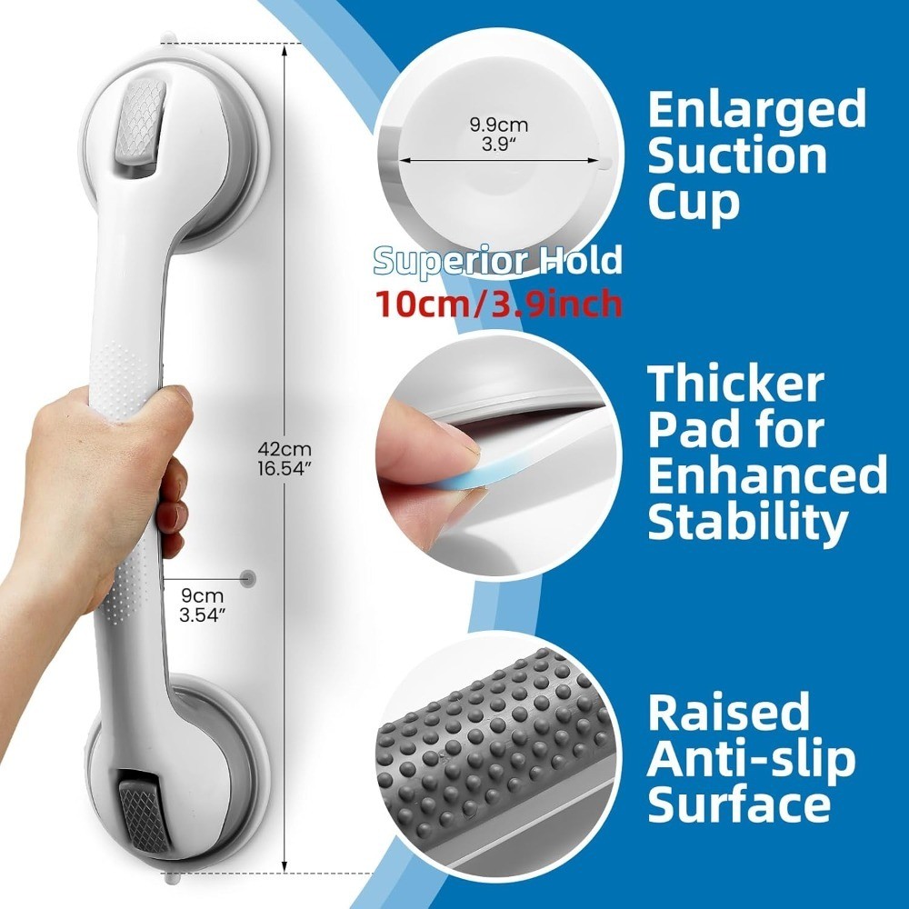 Strong Suction Shower Grab Bar 17inch, Bathroom Support Handle Elderly (2Pack)