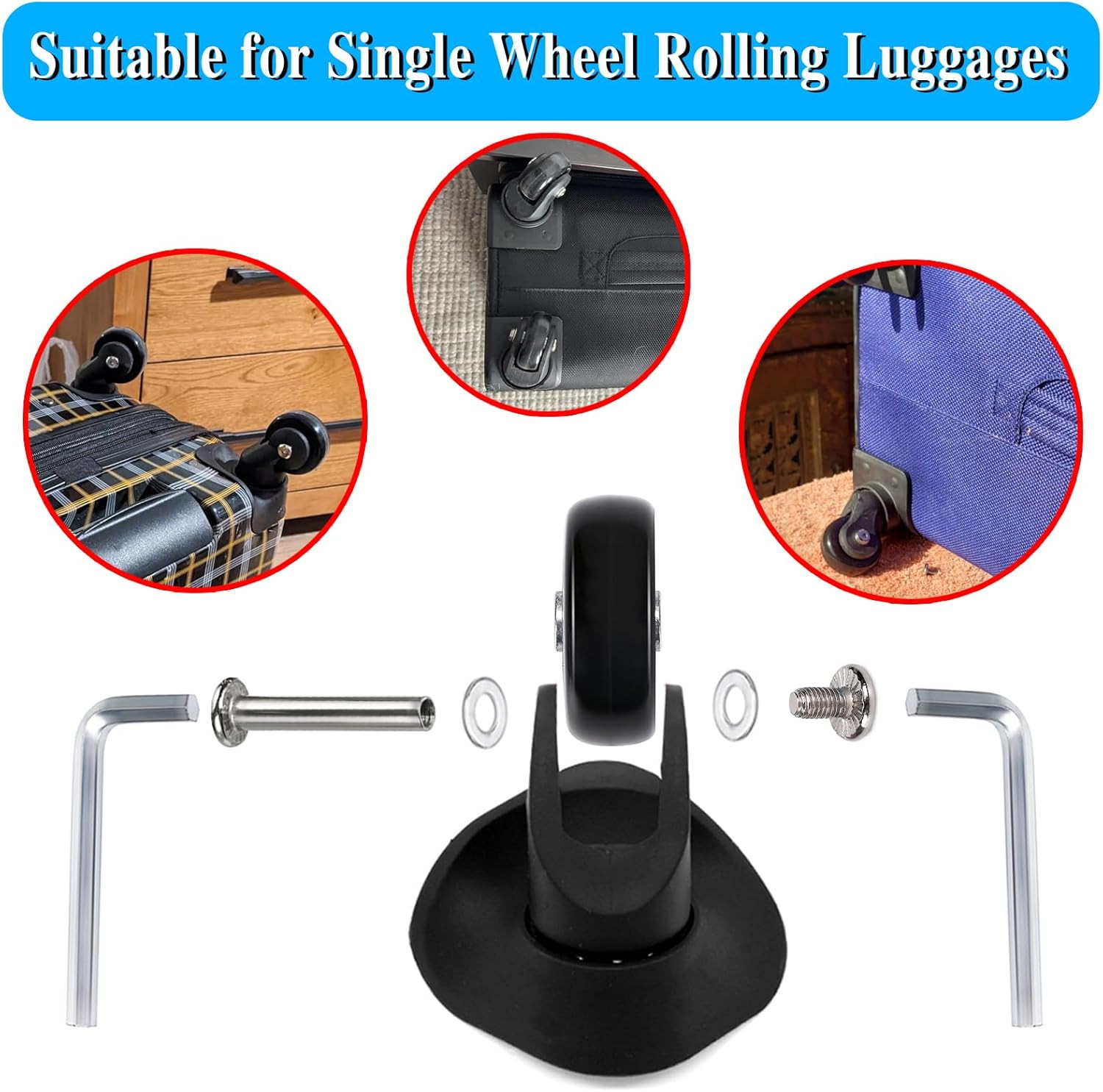 50Mm X 18Mm Set of 4 Luggage Suitcase Replacement Wheels, Rubber Swivel Caster W