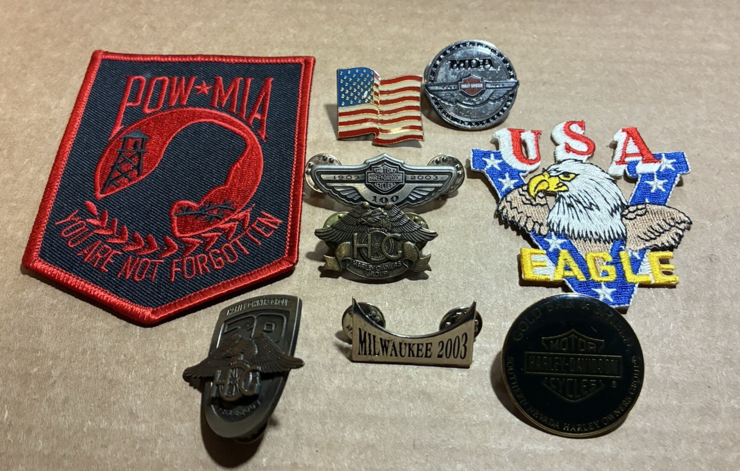 Motorcycle Harley Pins & Patches Lot 9 Pcs.--Free Ship