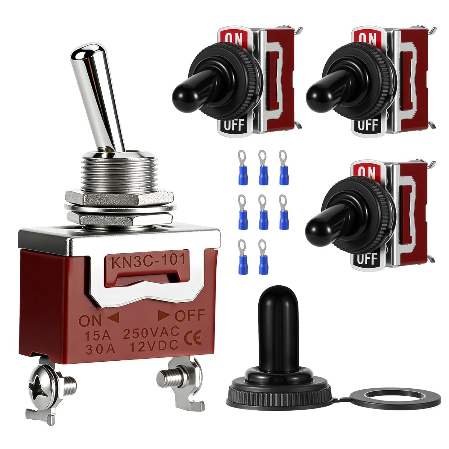 4-Pack Toggle Switches, SPST On/Off 2-Pin, 12V DC 30A Heavy Duty Waterproof Togg