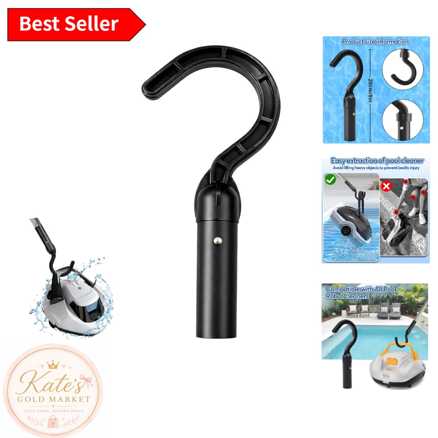Universal Robotic Pool Cleaner Hook - Effortless Retrieval & Compatibility