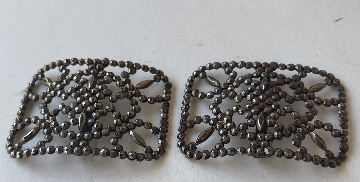 Antique Victorian Edwardian Steel Cut Belt Sash Scarf Buckle Mk’d France VTG Pr