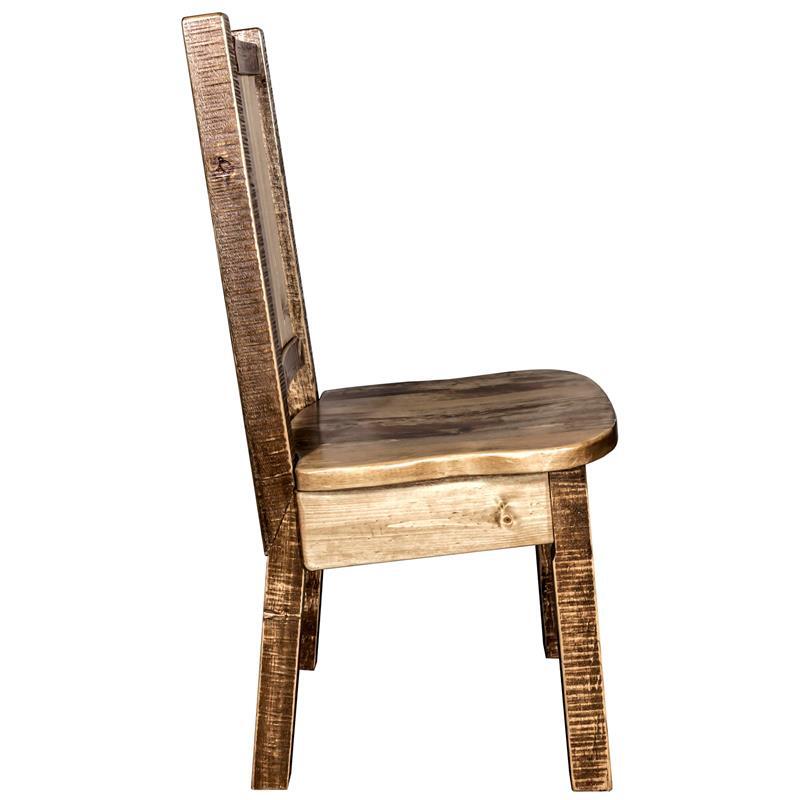 Montana Woodworks Homestead Wood Side Chair with Bear Design in Brown