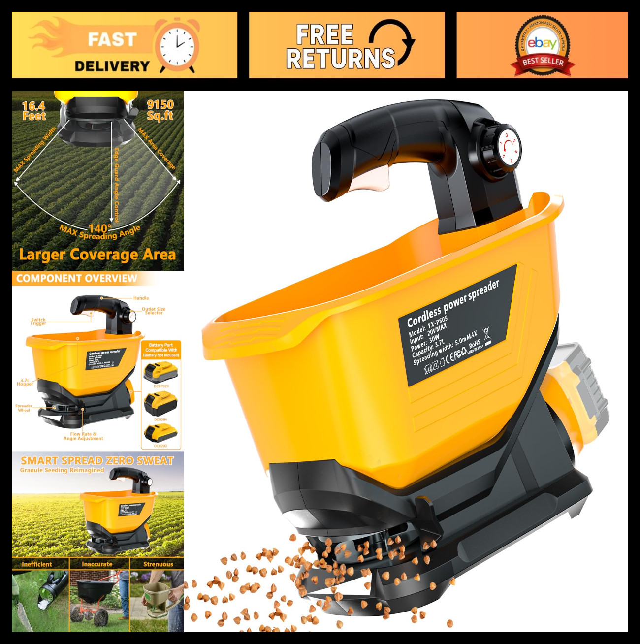 Handheld Electric Grass Seed Spreader for Lawn - Portable Fertilizer & Granule S