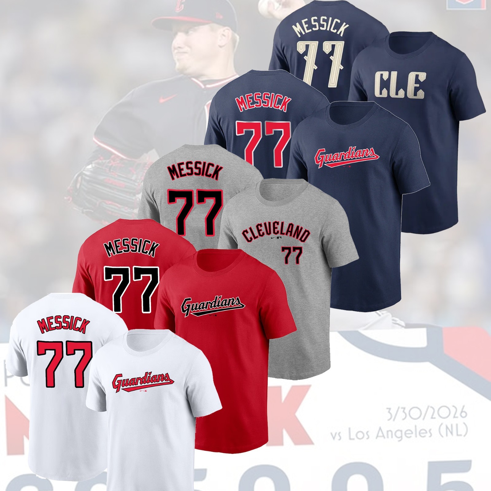 HOT!! Parker Messick #77 Cleveland Guardians 2026 Player Name & Number Fan Look